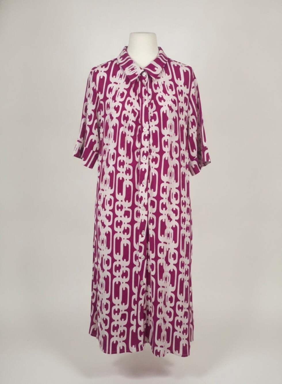 MSK Petite Dress Size PL Pink White Chain Link Print Button Front Midi